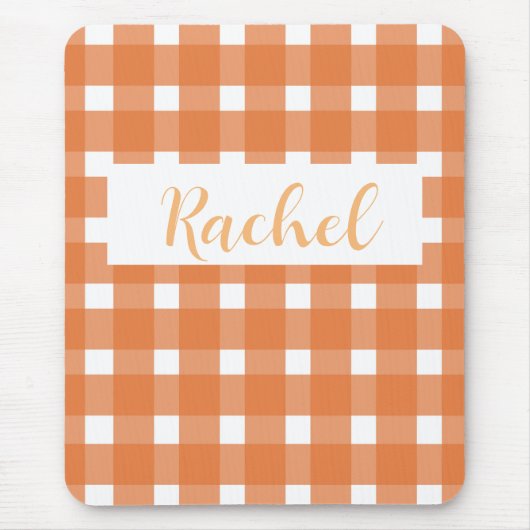 Rustikaler Fall Orange White Gingham Mousepad (Vorne)