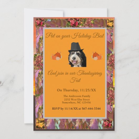 Rustikaler Fall Pilgrim Hund Erntedank Einladung (Vorderseite)