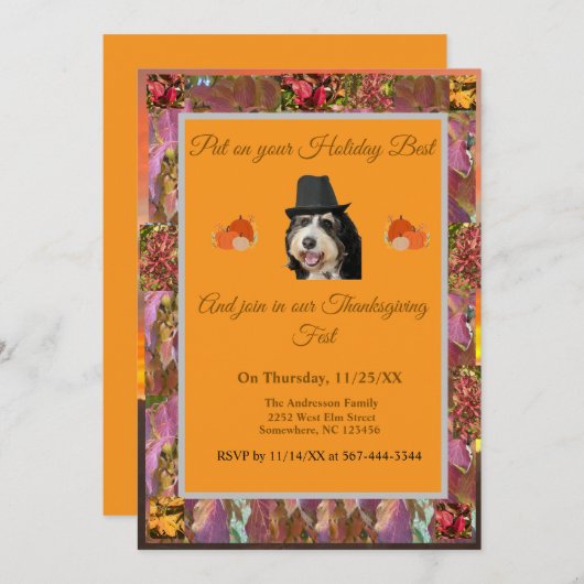 Rustikaler Fall Pilgrim Hund Erntedank Einladung (Vorne/Hinten)