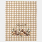 Rustikaler Fall Pine Cones Brown Gingham Personali Fleecedecke (Vorderseite)