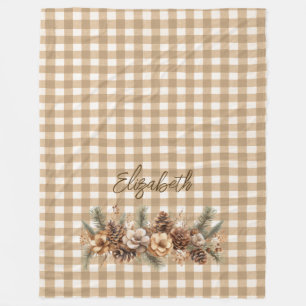 Rustikaler Fall Pine Cones Brown Gingham Personali Fleecedecke