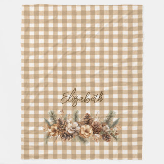 Rustikaler Fall Pine Cones Brown Gingham Personali Fleecedecke