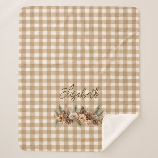 Rustikaler Fall Pine Cones Brown Gingham Personali Sherpadecke