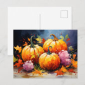 Rustikaler Fall Pumpkin farbige Herbst Blätter Ankündigungspostkarte (Vorne/Hinten)