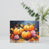 Rustikaler Fall Pumpkin farbige Herbst Blätter Ankündigungspostkarte (Stehend Vorderseite)
