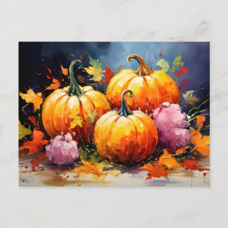 Rustikaler Fall Pumpkin farbige Herbst Blätter Feiertagspostkarte