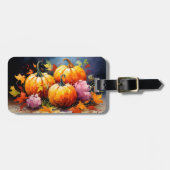 Rustikaler Fall Pumpkin farbige Herbst Blätter Gepäckanhänger (Vorderseite horizontal)