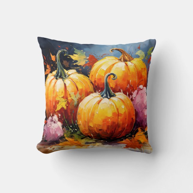 Rustikaler Fall Pumpkin farbige Herbst Blätter Kissen (Vorderseite)