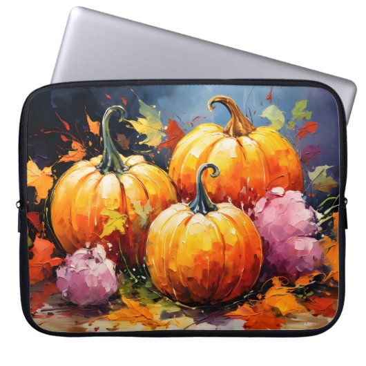 Rustikaler Fall Pumpkin farbige Herbst Blätter Laptopschutzhülle (Vorderseite)