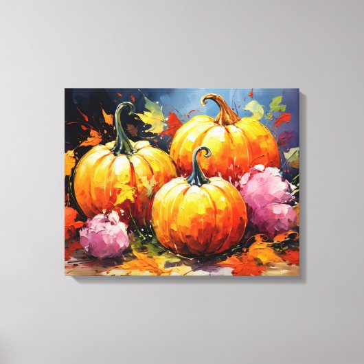 Rustikaler Fall Pumpkin farbige Herbst Blätter Leinwanddruck (Vorderseite)