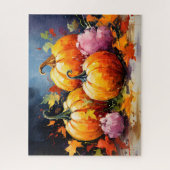 Rustikaler Fall Pumpkin farbige Herbst Blätter Puzzle (Vertikal)