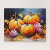 Rustikaler Fall Pumpkin farbige Herbst Blätter Puzzle (Horizontal)