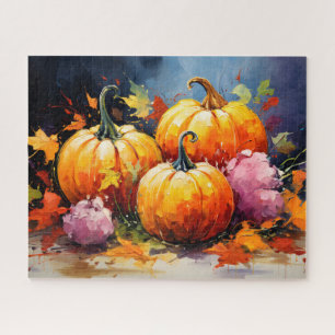 Rustikaler Fall Pumpkin farbige Herbst Blätter Puzzle