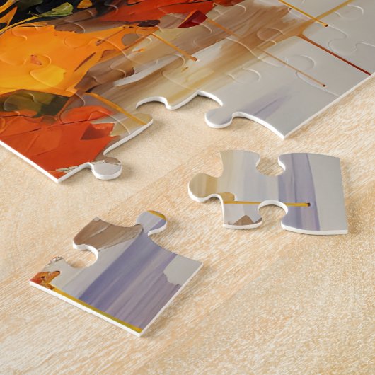 Rustikaler Fall Pumpkin farbige Herbst Blätter Puzzle (Seite)