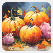 Rustikaler Fall Pumpkin farbige Herbst Blätter Quadratischer Aufkleber (Vorderseite)
