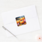 Rustikaler Fall Pumpkin farbige Herbst Blätter Quadratischer Aufkleber (Umschlag)