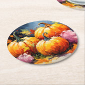 Rustikaler Fall Pumpkin farbige Herbst Blätter Runder Pappuntersetzer (Angewinkelt)