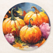 Rustikaler Fall Pumpkin farbige Herbst Blätter Runder Pappuntersetzer (Vorderseite)