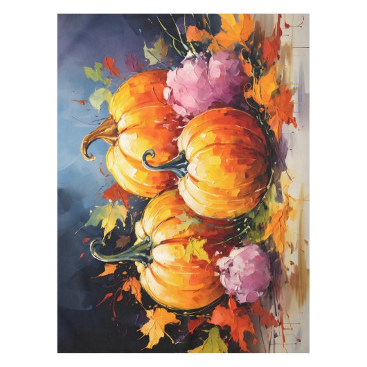 Rustikaler Fall Pumpkin farbige Herbst Blätter Tischdecke (Vorderseite)