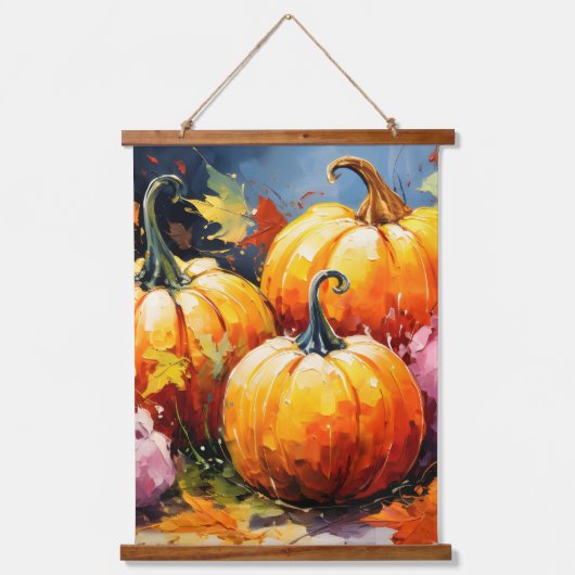 Rustikaler Fall Pumpkin farbige Herbst Blätter Wandteppich Mit Holzrahmen (Vorderseite)