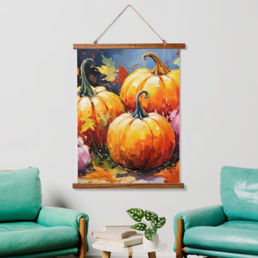 Rustikaler Fall Pumpkin farbige Herbst Blätter Wandteppich Mit Holzrahmen (Wohnzimmer)