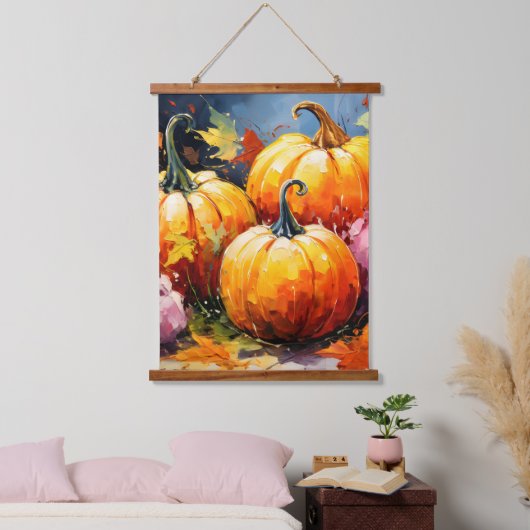 Rustikaler Fall Pumpkin farbige Herbst Blätter Wandteppich Mit Holzrahmen (Schlafzimmer)