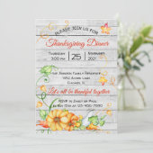 Rustikaler Fall Pumpkin Floral Erntedank Dinner I Einladung (Stehend Vorderseite)