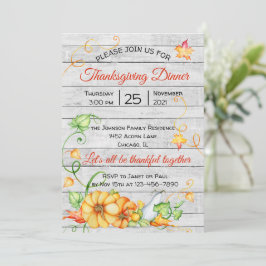 Rustikaler Fall Pumpkin Floral Erntedank Dinner I Einladung