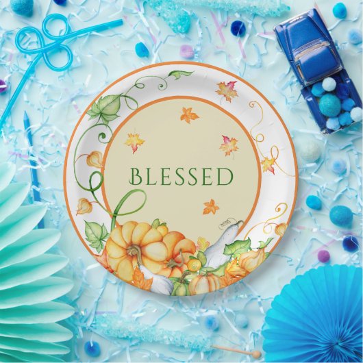 Rustikaler Fall Pumpkin Floral Selig Erntedank Pappteller (Party)