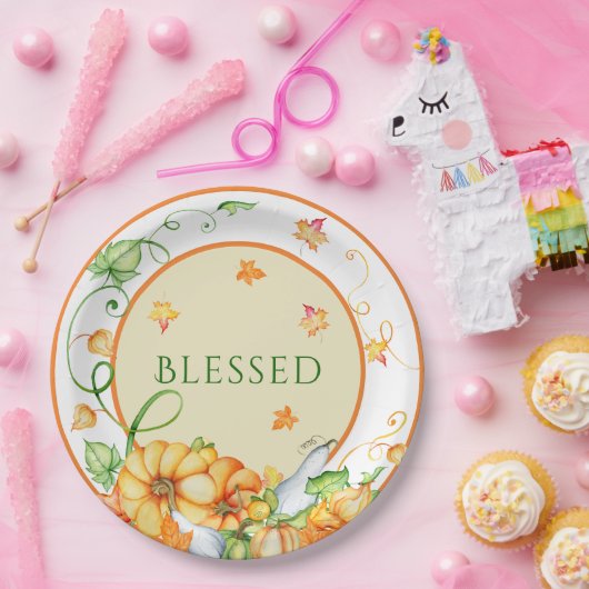 Rustikaler Fall Pumpkin Floral Selig Erntedank Pappteller (Party)