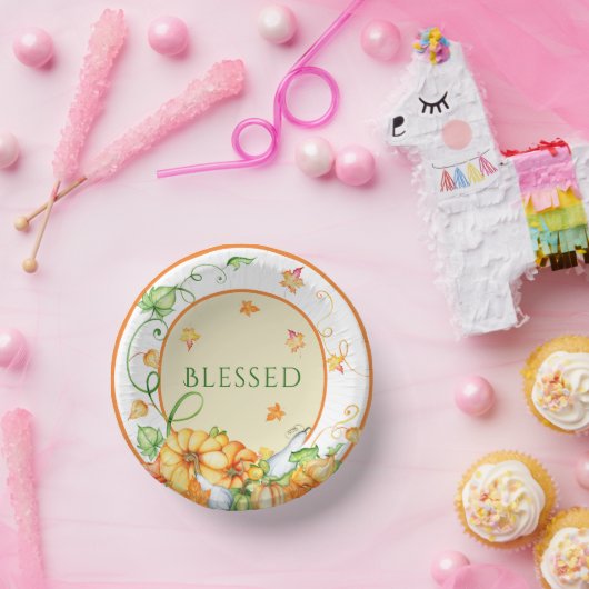 Rustikaler Fall Pumpkin Floral Selig Erntedank Pappteller (Party)