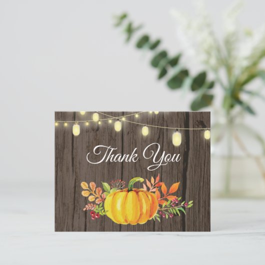 Rustikaler Fall Pumpkin Herbst Danke Karte (Stehend Vorderseite)