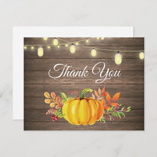 Rustikaler Fall Pumpkin Herbst Danke Karte (Vorne/Hinten)