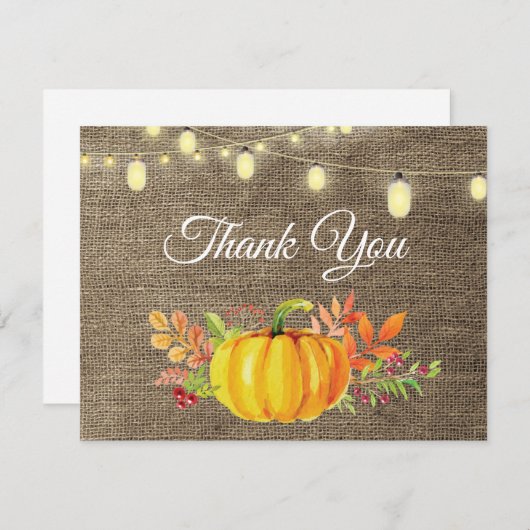 Rustikaler Fall Pumpkin Herbst Danke Karte (Vorne/Hinten)