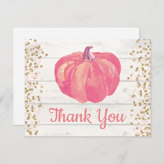 Rustikaler Fall Pumpkin Pink Gold Glitzer Confetti Dankeskarte (Vorne/Hinten)