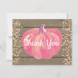 Rustikaler Fall Pumpkin Pink Gold Glitzer Dankeskarte