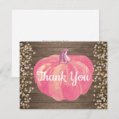 Rustikaler Fall Pumpkin Pink Gold Glitzer Dankeskarte (Vorne/Hinten)