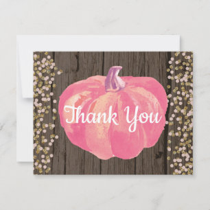 Rustikaler Fall Pumpkin Pink Gold Glitzer Dankeskarte