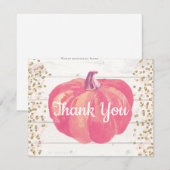 Rustikaler Fall Pumpkin Pink Gold Glitzer Dankeskarte (Vorne/Hinten)