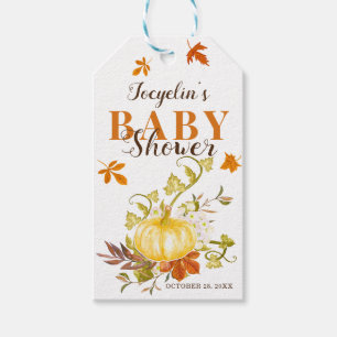 Rustikaler Fall Pumpkin Wasserfarben-Babydusche Geschenkanhänger