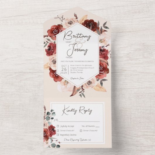 Rustikaler Fall Rostflora am Cremeabend All In One Einladung (Innen Boden)