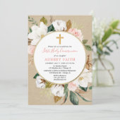 Rustikaler Fall rot Rosa Weiße Blumengemeinde Einladung (Stehend Vorderseite)