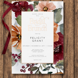 Rustikaler Fall Rust & Burgund Blumenbridal Brunch Folieneinladung