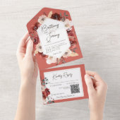 Rustikaler Fall Rust Floral auf Rust QR Code All In One Einladung (Abreißen)