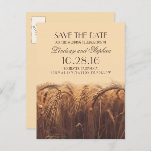 Rustikaler Fall Save the Date Postkarten mit Weize (Vorne/Hinten)
