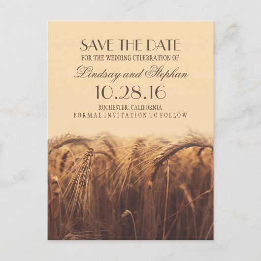 Rustikaler Fall Save the Date Postkarten mit Weize (Vorderseite)