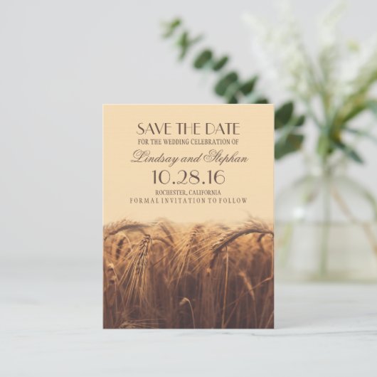 Rustikaler Fall Save the Date Postkarten mit Weize (Stehend Vorderseite)
