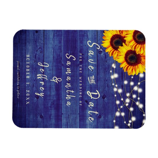 Rustikaler Fall Sonnenblume Hochzeitblau Save the Magnet (Horizontal)