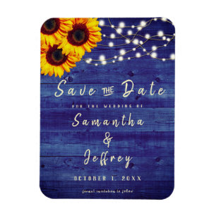 Rustikaler Fall Sonnenblume Hochzeitblau Save the Magnet