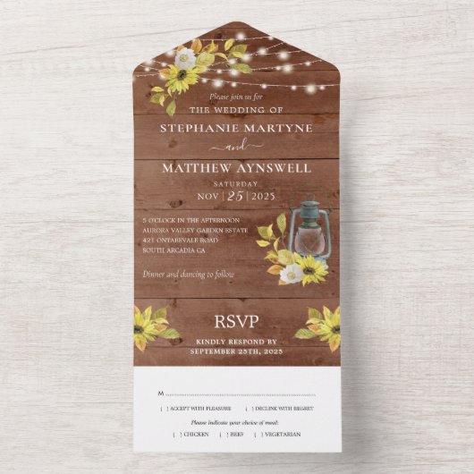 Rustikaler Fall Sonnenblume Laternenleuchten Holzv All In One Einladung (Innen Boden)